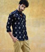 Black printed cotton mens-casual-shirts