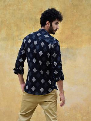 Black printed cotton mens-casual-shirts 2