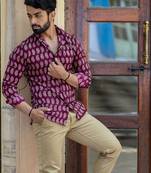 Burgundy printed cotton mens-casual-shirts