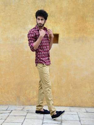 Burgundy printed cotton mens-casual-shirts 2