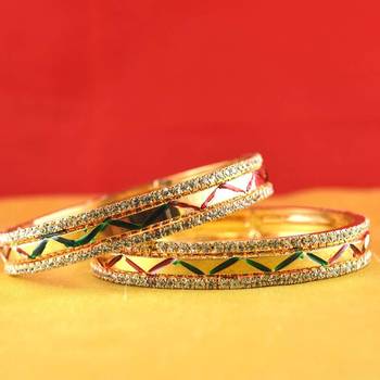 gold moti stone cz polki kundun meenakari pearl bangle kara size-2.4,2.6,2.8 1