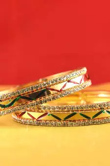 gold moti stone cz polki kundun meenakari pearl bangle kara size-2.4,2.6,2.8