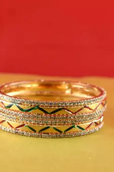 gold moti stone cz polki kundun meenakari pearl bangle kara size-2.4,2.6,2.8