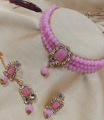Designer Latest Pink Crystal Kundan Pearl Choker 4 pc Jewellery Set