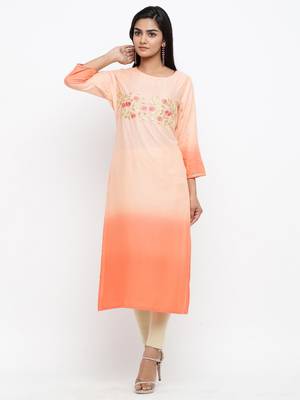 Orange embroidered cotton ethnic-kurtis 1