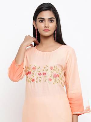 Orange embroidered cotton ethnic-kurtis 2