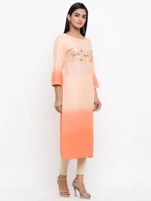 Orange embroidered cotton ethnic-kurtis 3