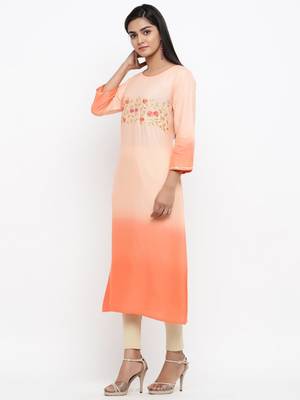 Orange embroidered cotton ethnic-kurtis 4