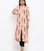Peach printed cotton ethnic-kurtis