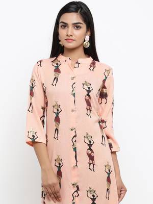 Peach printed cotton ethnic-kurtis 2