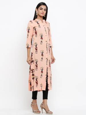 Peach printed cotton ethnic-kurtis 3
