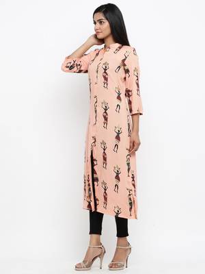 Peach printed cotton ethnic-kurtis 4