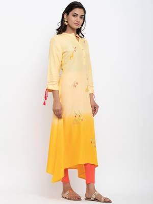 Yellow embroidered cotton ethnic-kurtis 3