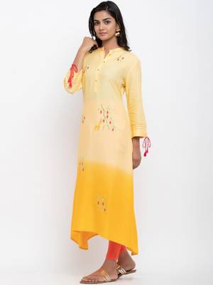 Yellow embroidered cotton ethnic-kurtis 4