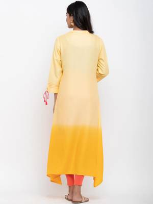 Yellow embroidered cotton ethnic-kurtis 5
