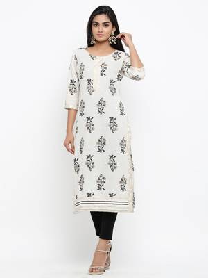 White printed cotton ethnic-kurtis 1