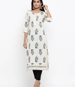 White printed cotton ethnic-kurtis