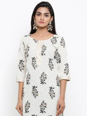 White printed cotton ethnic-kurtis 2