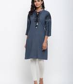 Black embroidered rayon ethnic-kurtis