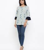 Green printed cotton ethnic-kurtis