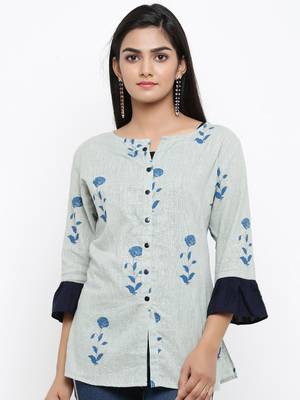 Green printed cotton ethnic-kurtis 2
