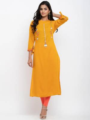 Yellow embroidered cotton ethnic-kurtis 1