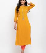 Yellow embroidered cotton ethnic-kurtis