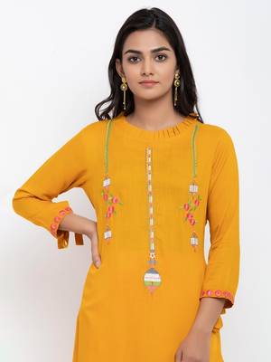 Yellow embroidered cotton ethnic-kurtis 2