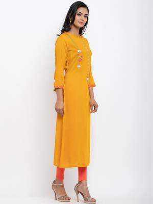 Yellow embroidered cotton ethnic-kurtis 3