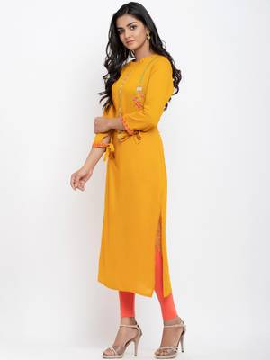 Yellow embroidered cotton ethnic-kurtis 4