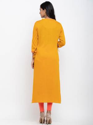 Yellow embroidered cotton ethnic-kurtis 5