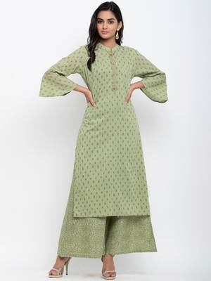 Green printed cotton ethnic-kurtis 1