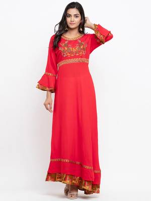 Red embroidered cotton ethnic-kurtis 1