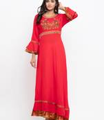Red embroidered cotton ethnic-kurtis
