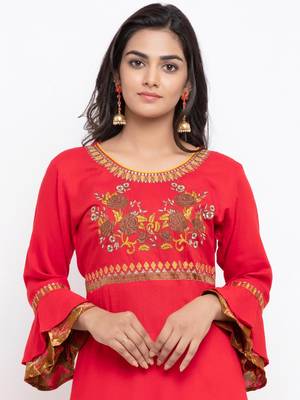 Red embroidered cotton ethnic-kurtis 2