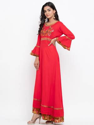 Red embroidered cotton ethnic-kurtis 3