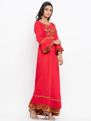 Red embroidered cotton ethnic-kurtis 4