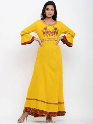 Yellow embroidered cotton ethnic-kurtis 1