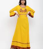 Yellow embroidered cotton ethnic-kurtis
