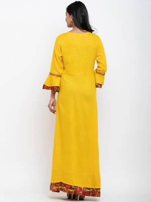 Yellow embroidered cotton ethnic-kurtis 5