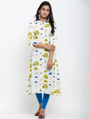 White printed cotton ethnic-kurtis 1