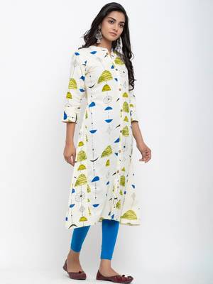 White printed cotton ethnic-kurtis 3