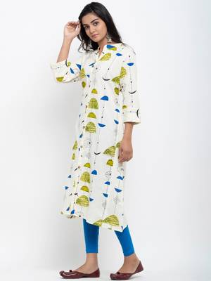 White printed cotton ethnic-kurtis 4