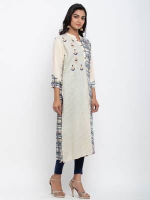 Blue embroidered rayon ethnic-kurtis 4