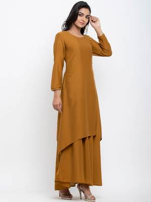 Brown plain crepe ethnic-kurtis 3
