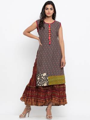 Grey printed cotton ethnic-kurtis 1