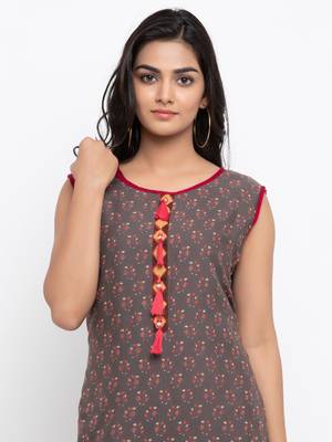 Grey printed cotton ethnic-kurtis 2