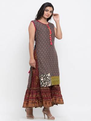 Grey printed cotton ethnic-kurtis 3