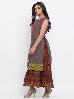 Grey printed cotton ethnic-kurtis 4
