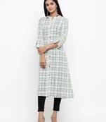 White printed cotton ethnic-kurtis